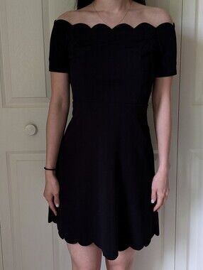 Black Off-Shoulder Scalloped Mini Dress